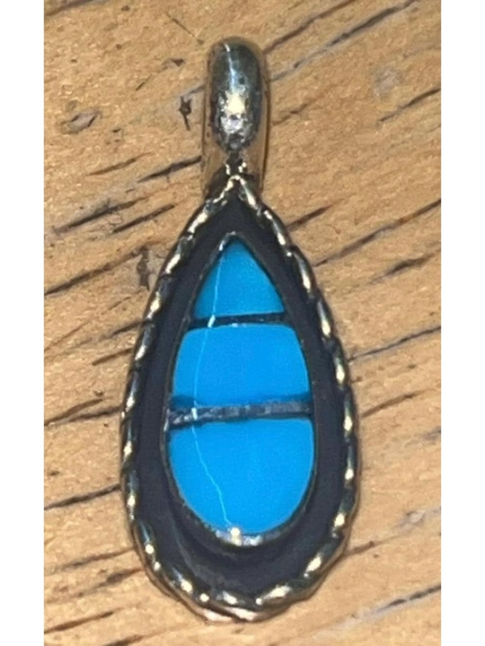 Zuni jewelry handmade sterling silver turquoise inlay pendant traditional charm